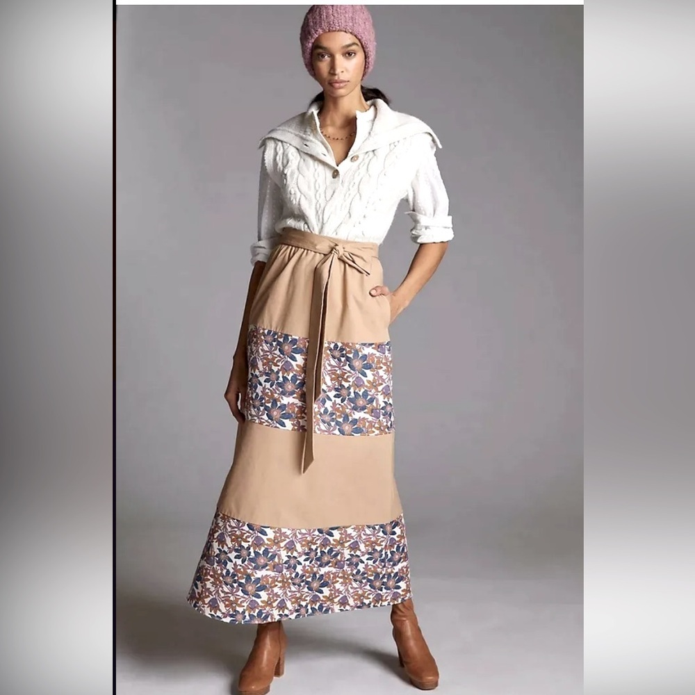 Floral Patchwork Tan Skirt